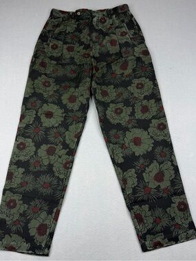 MYTHS Italy 100% Virgin Wool Floral Trousers Size 38 US 2 Olive Red Pants
